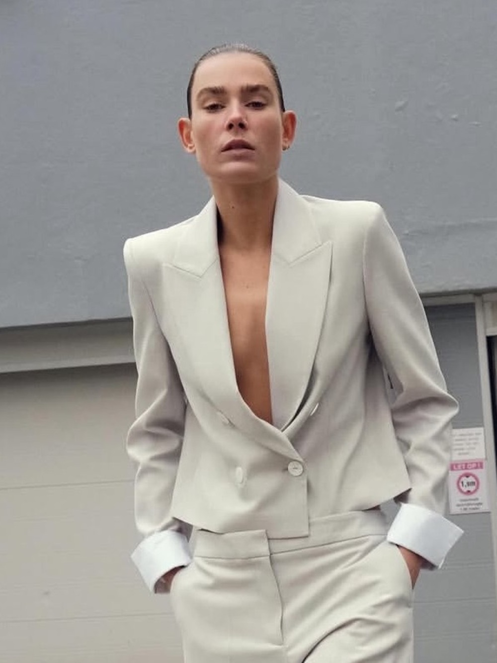 Zara NWT double breasted cropped blazer gray 2401/727